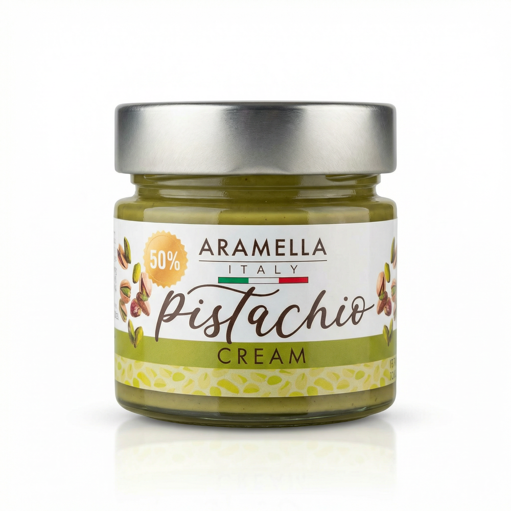 Aramella Gourmet Italian Pistachio Cream 50% – 7.05 oz Glass Jar