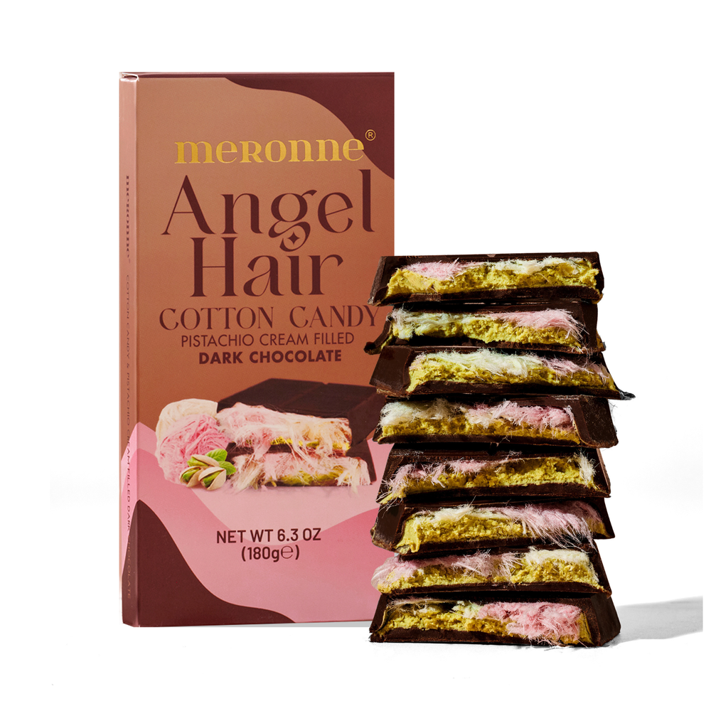 Meronne Angel Hair Chocolate Bar – Dark Chocolate with Pistachio Cream & Cotton Candy | 6.35 oz