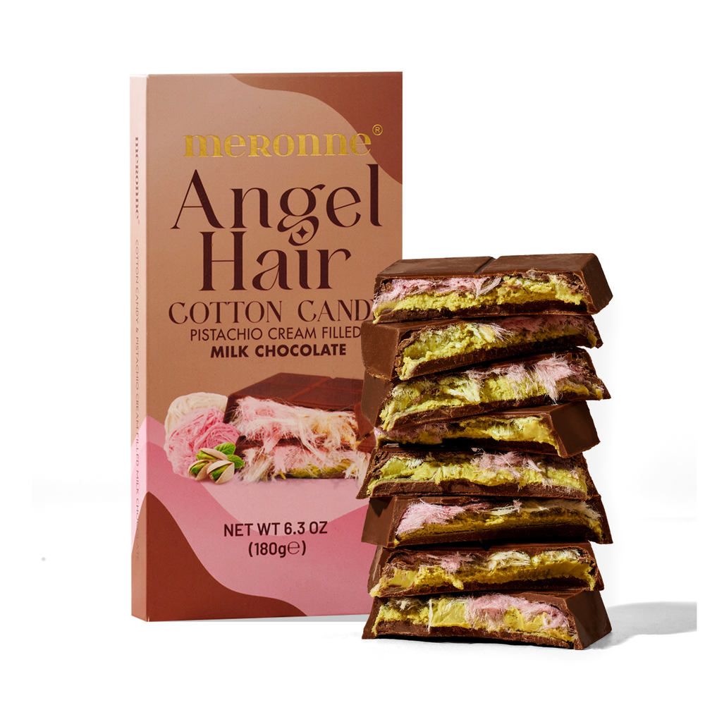 Meronne Angel Hair Chocolate Bar – Milk Chocolate with Pistachio Cream & Cotton Candy | 6.35 oz