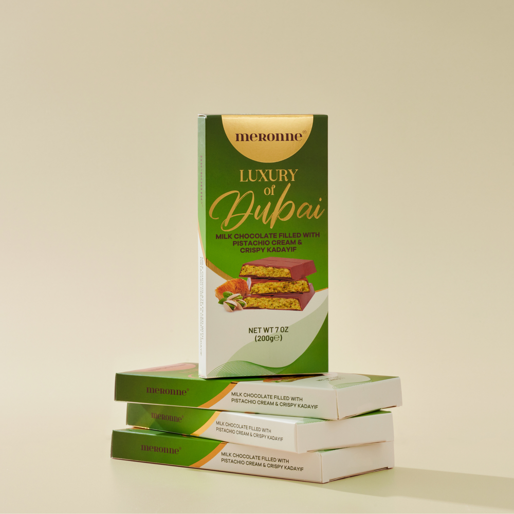 Meronne Premium Dubai Chocolate Bar - Milk Chocolate With Pistachio Cream & Kadayif - 7oz