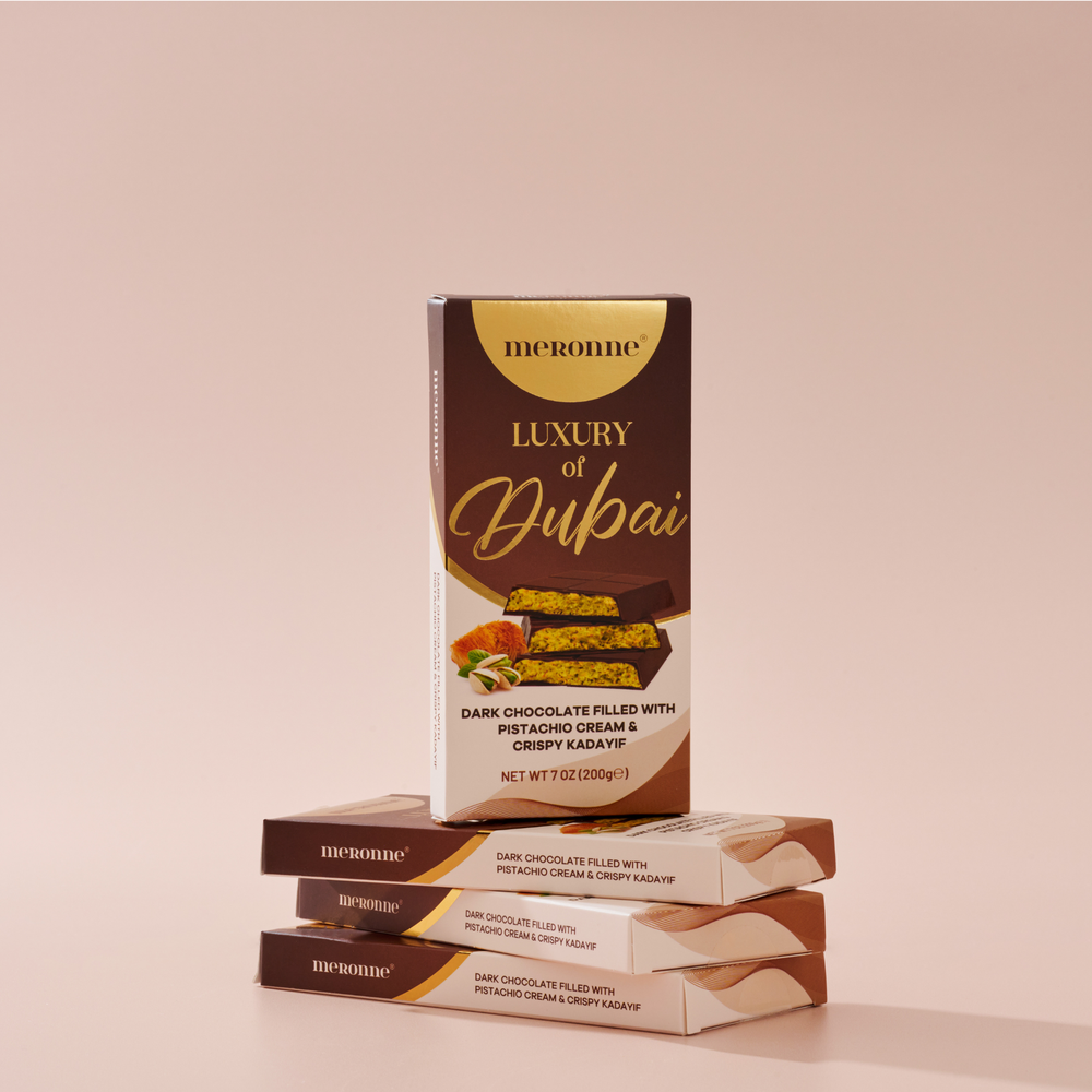 Meronne Premium Dubai Chocolate Bar - Dark Chocolate With Pistachio Cream & Kadayif - 7oz