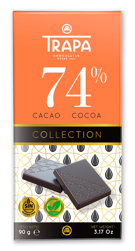 
                
                    Load image into Gallery viewer, Trapa 74% Dark Chocolate Bar 5 Piece Pack (3.17oz / 90gr each)
                
            