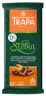 Trapa Stevia & Milk Chocolate Bar With Almonds 5 Piece Pack (2.64oz / 75gr)