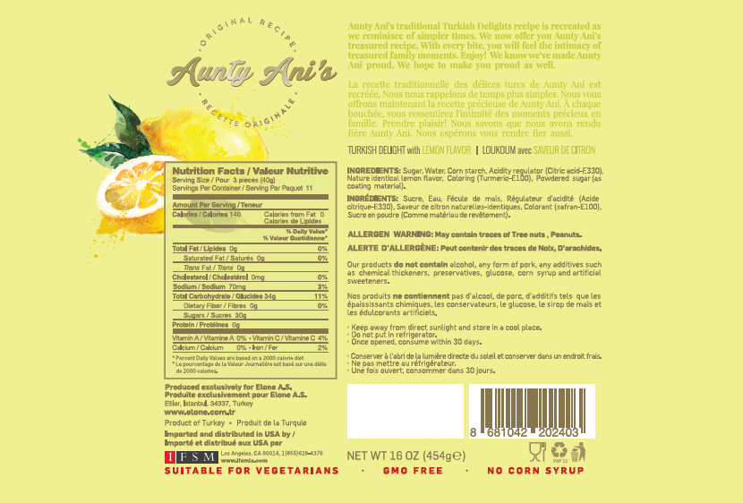 Aunty Ani's Lemon Flavored Turkish Delight (16oz / 454gr)